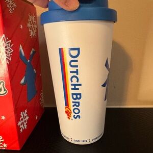 Dutch Bros White Tumbler with Blue Lid